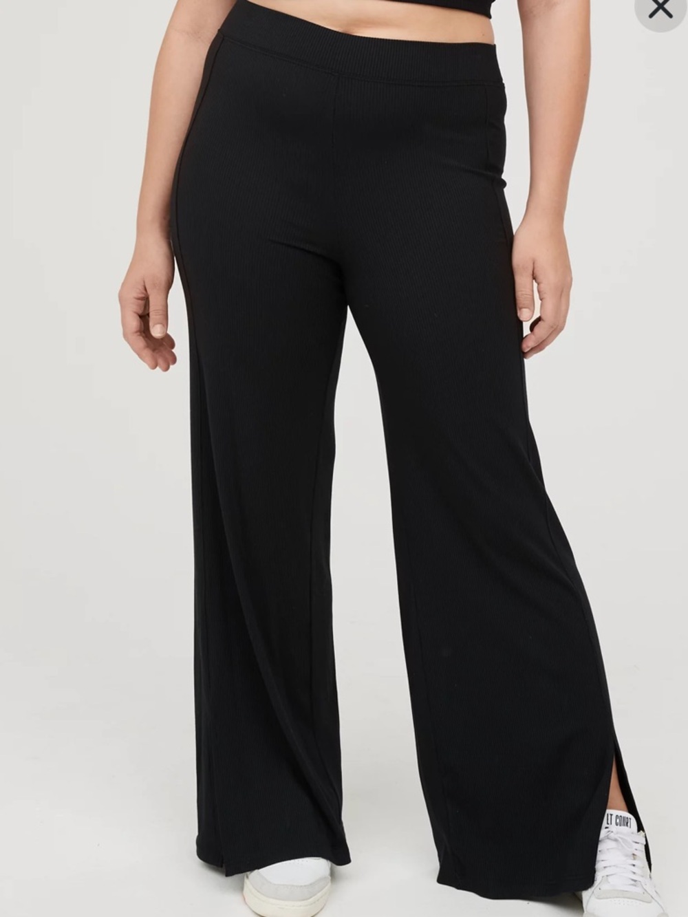 OFFLINE By Aerie Thumbs Up Heavyweight Ribbed Wide Leg Pants black size Medium